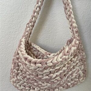 Handcrafted Blush & Cream Crochet Shoulder Bag